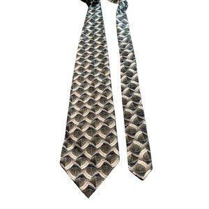 Mens Pierre Cardin Gray and Blue Geo Silk Necktie Tie